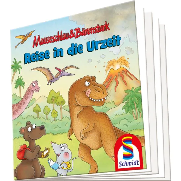 Schmidt Spiele Mauseschlau & Bärenstark: Reise in die Urzeit, 60 Teile Kinderpuzzle mit Add-on (Wissensbüchlein) Begrenzte Freigabe