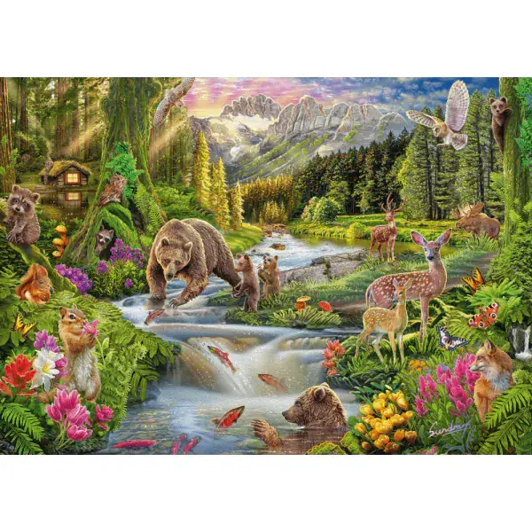 Schmidt Spiele Steve Sundram: Wildtiere am Waldesrand, 1.000 Teile Puzzle Nur für heute