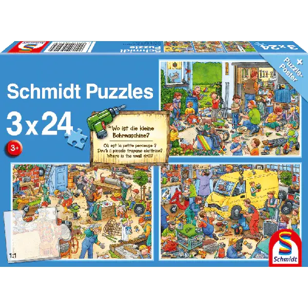 Schmidt Spiele Wo ist die kleine Bohrmaschine? 3x24 Teile Kinderpuzzle 2025
