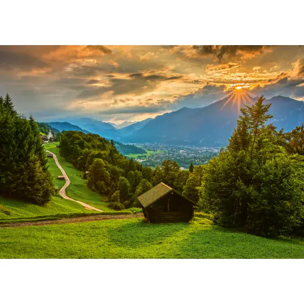 Schmidt Spiele Sonnenuntergang über dem Bergdorf Wamberg, 1.500 Teile Puzzle Kauf eins, bekomm eins gratis