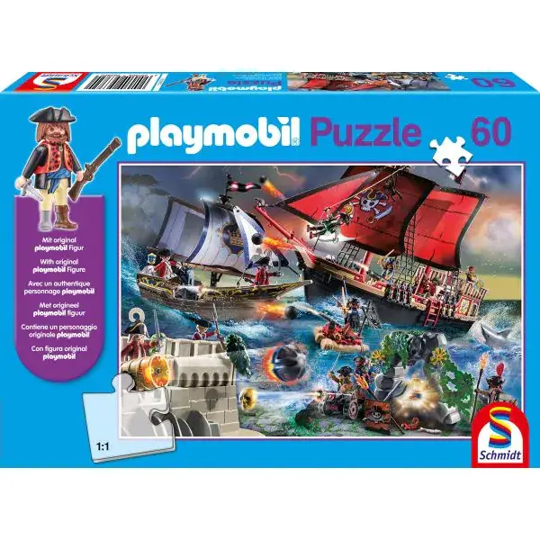 Schmidt Spiele Playmobil: Piraten, 60 Teile Kinderpuzzle mit Add-on (Original Figur)