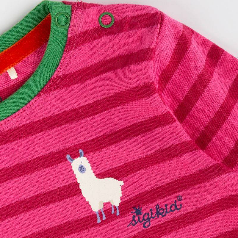 Sigikid Baby Langarmshirt Crazy Lama, pink gestreift, Baby Super Rabatt