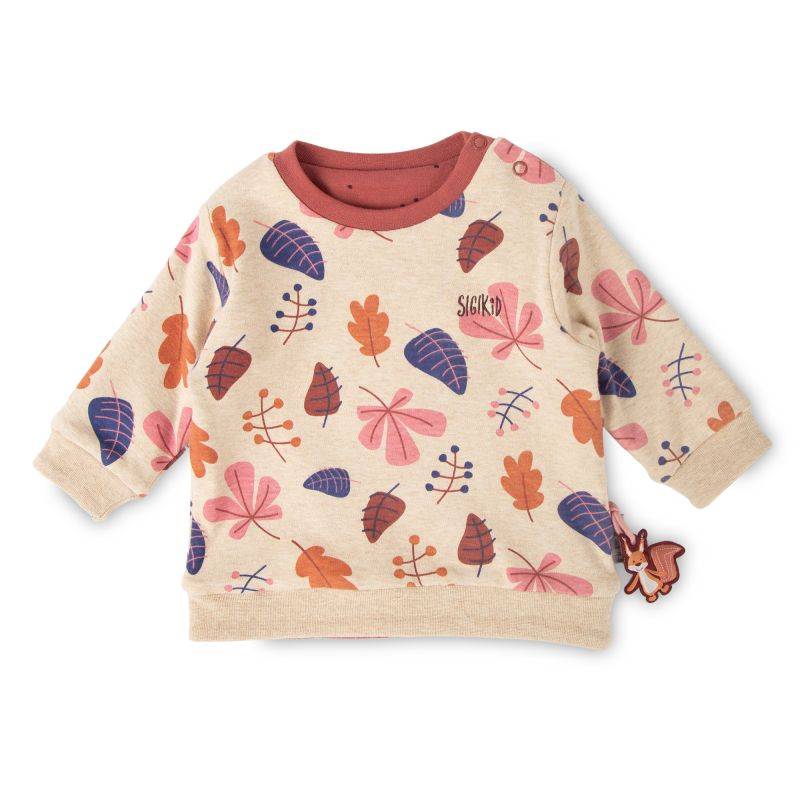 Sigikid Baby Wendeshirt rotbraun mit Pünktchen/bunter Herbstprint Im Verkauf