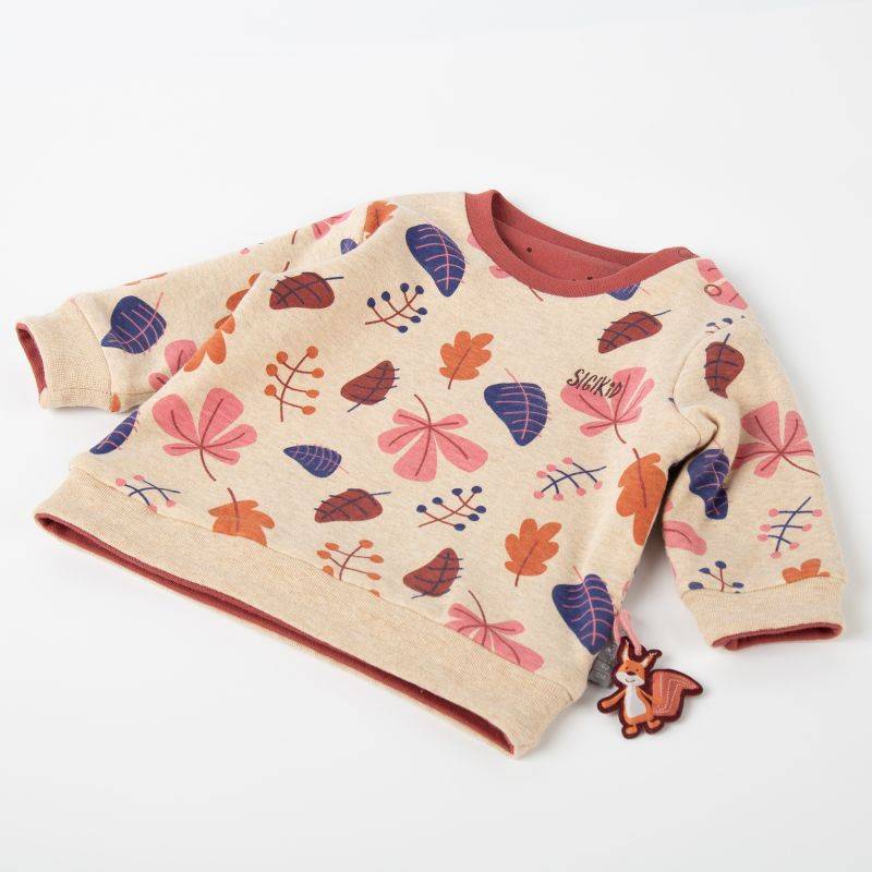 Sigikid Baby Wendeshirt rotbraun mit Pünktchen/bunter Herbstprint Im Verkauf