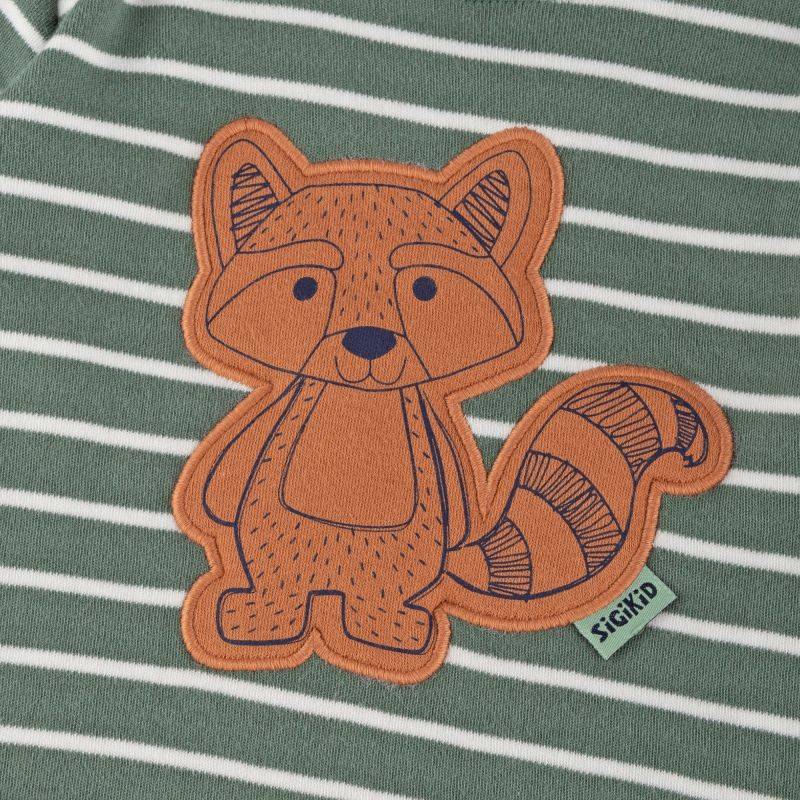 Sigikid Baby Langarm Ringelshirt mit Waschbären Motiv, grün-weiß Auslauf