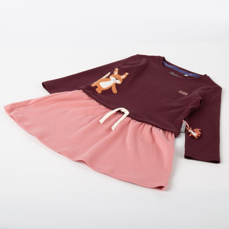 Sigikid Kinder Kleid mit Eichhörnchen Motiv, dunkelrot und rosa Schlussverkauf
