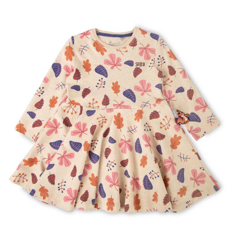 Sigikid Kinder Kleid, beige mit buntem Blätterprint Rabatt