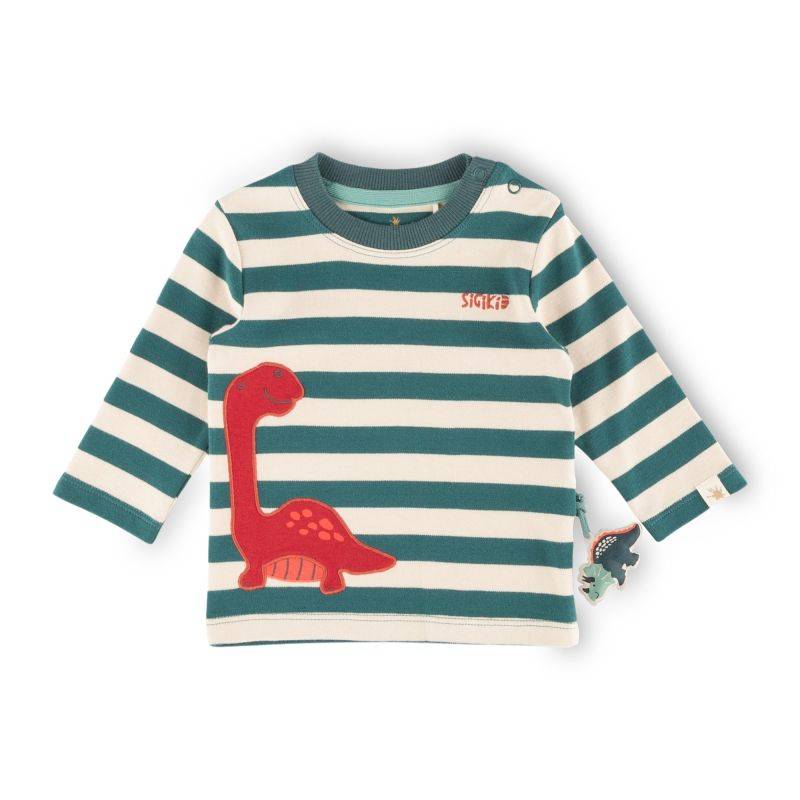 Sigikid Baby Streifen Langarmshirt Dino, grün-weiß Lagerräumung