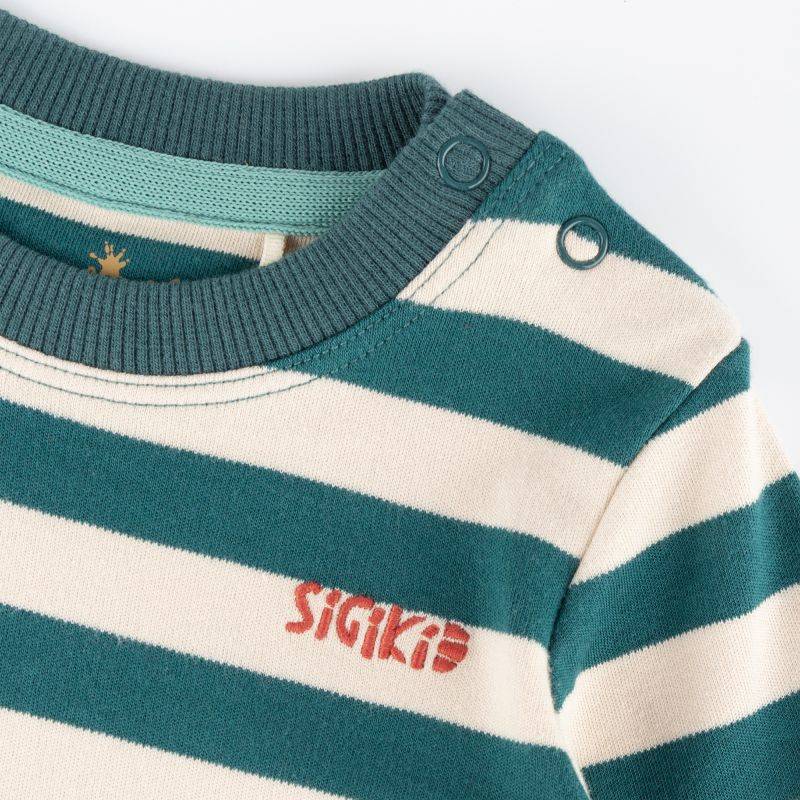 Sigikid Baby Streifen Langarmshirt Dino, grün-weiß Lagerräumung