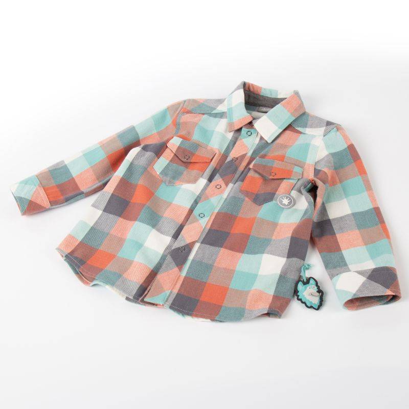 Sigikid Kinder Karo Flanellhemd orange, grau und türkis Exklusive Angebote