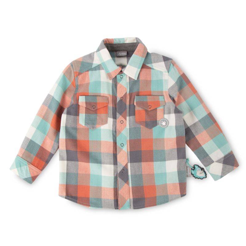 Sigikid Kinder Karo Flanellhemd orange, grau und türkis Exklusive Angebote