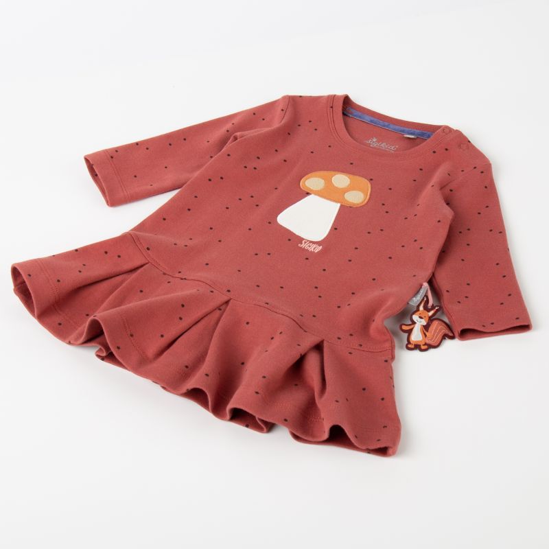 Sigikid Baby Kleid rotbraun mit Pünktchen und Herbst Motiv Sonderangebot der Fabrik