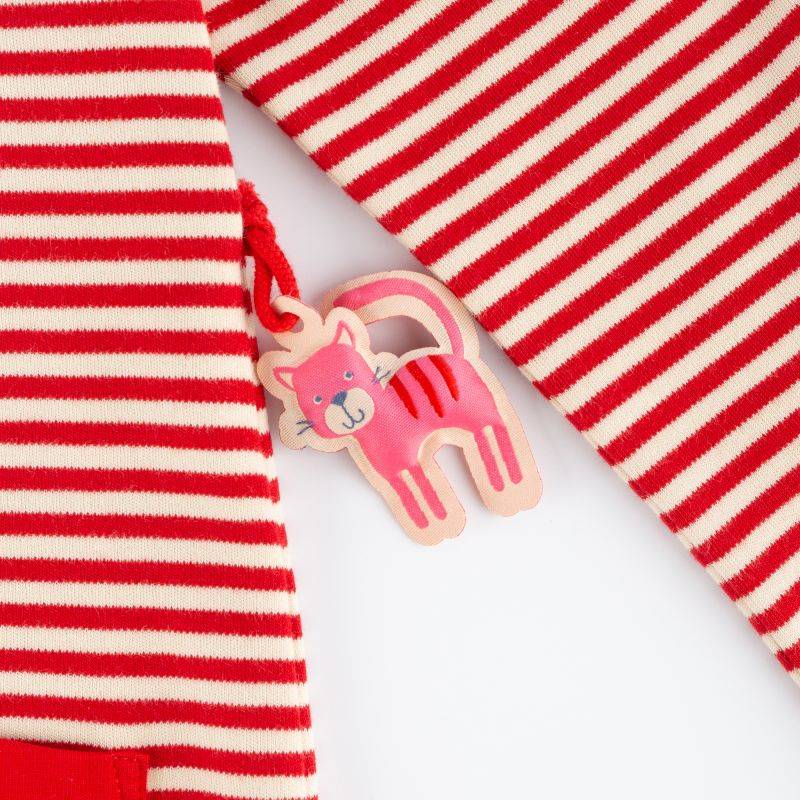 Sigikid Kinder Ringelkleid mit Katzen Motiv, rot-weiß zollfrei