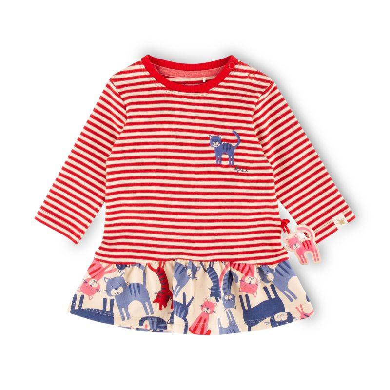 Sigikid Baby Ringelkleid mit Katzen Motiv, rot-weiß