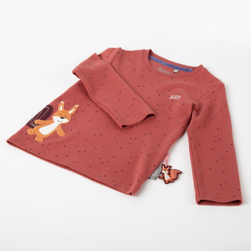 Sigikid Kinder Langarmshirt mit Eichhörnchen Motiv, rotbraun mit Pünktchen Limitierter Zeitrabatt