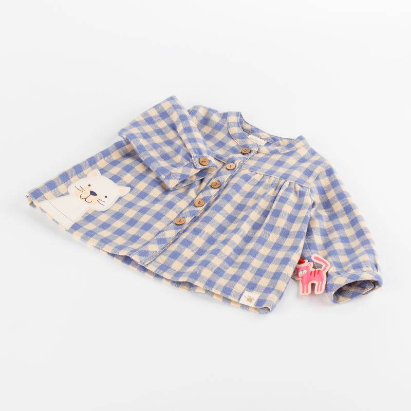 Sigikid Baby Karo-Flanellbluse mit Katzen Motiv, blau-weiß Black Friday