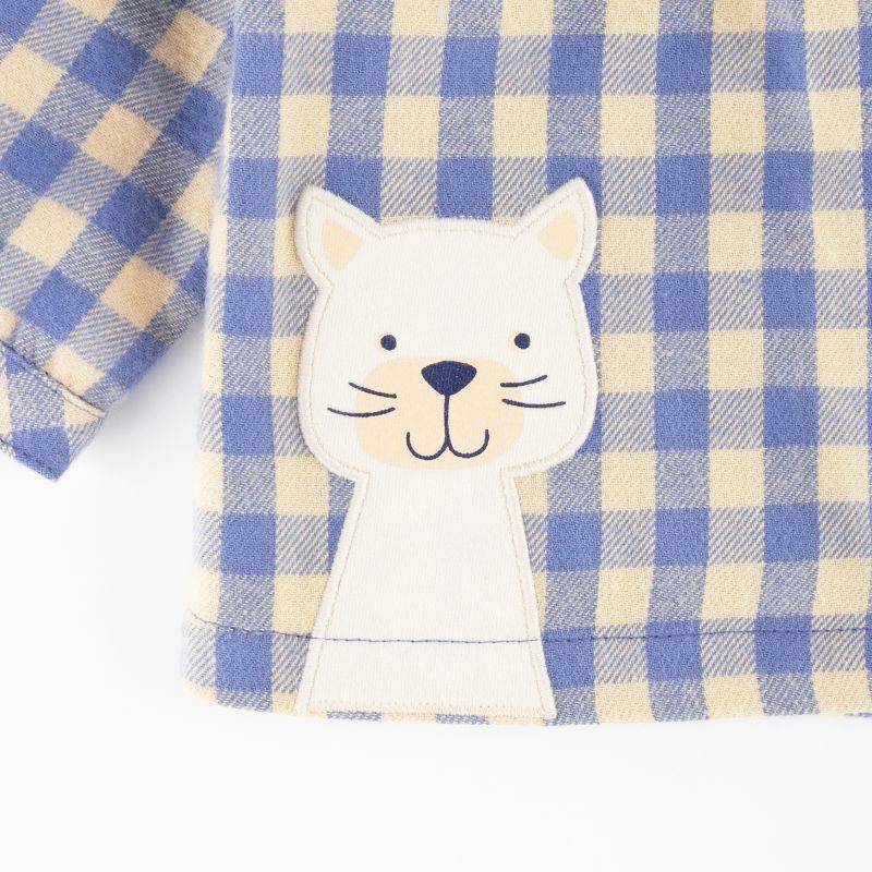 Sigikid Baby Karo-Flanellbluse mit Katzen Motiv, blau-weiß Black Friday