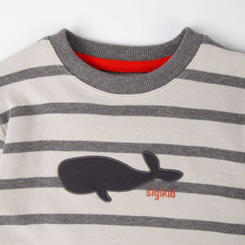 Sigikid Kinder Langarmshirt mit Wal Motiv, grau geringelt Cyber Monday