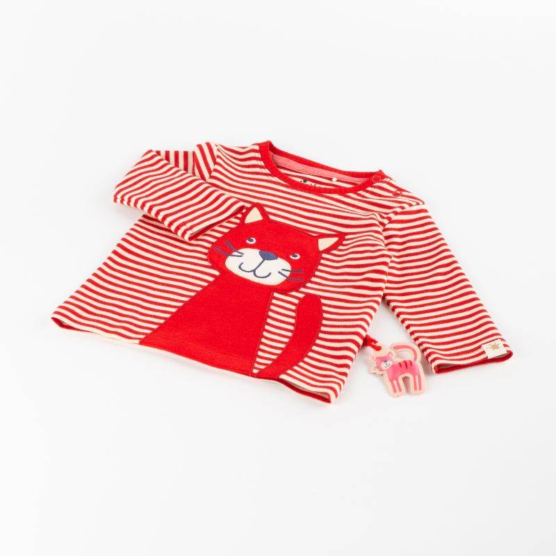 Sigikid Baby Ringel Langarmshirt mit Katzen Motiv, rot-weiß JETZT KAUFEN