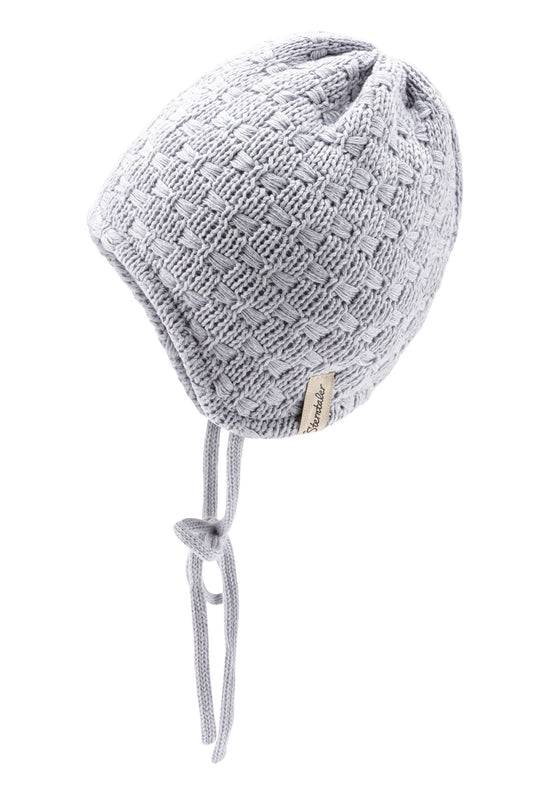 Sterntaler Mütze aus Strickware mit eingestrickten Schleifen im Angebot