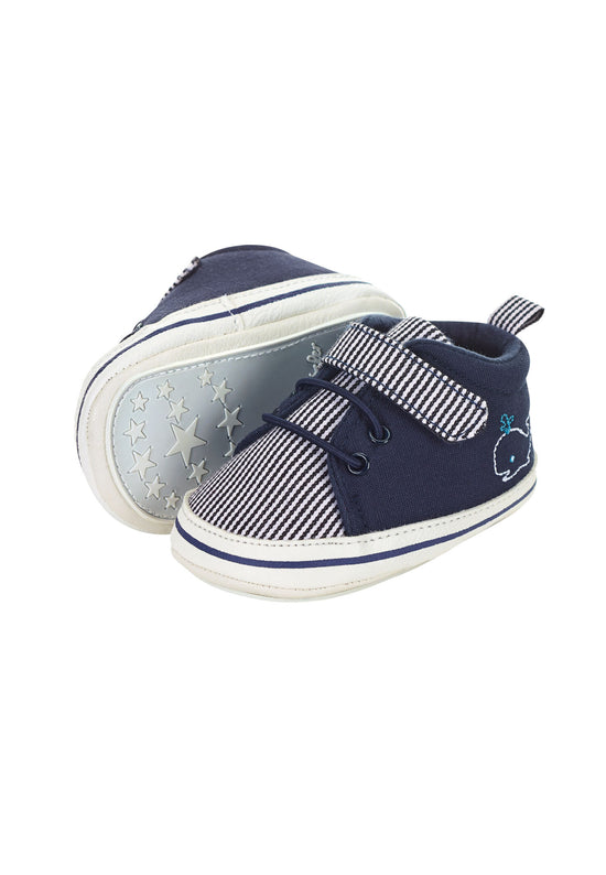 Sterntaler Babyschuh Marine aus Materialmix mit Stickerei Wal Valentinstagsangebot