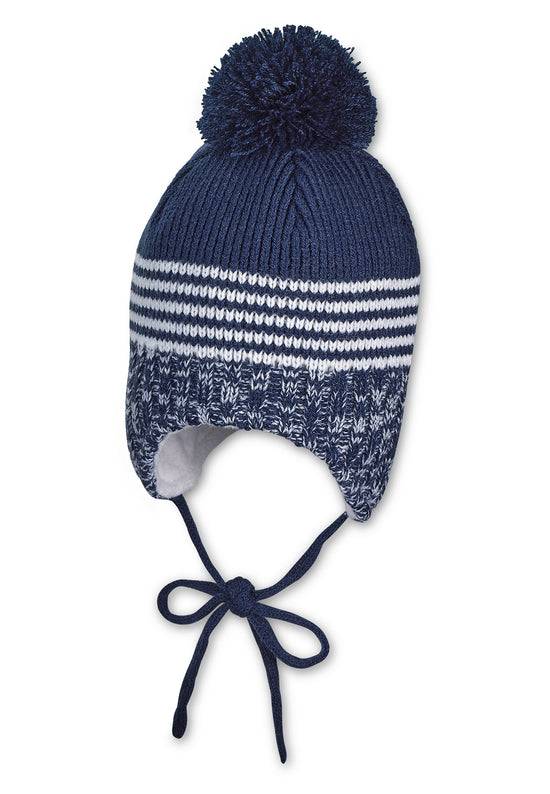 Sterntaler Strickmütze im Mustermix mit Bommel und Bindeband
