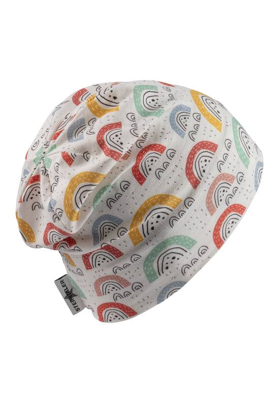 Sterntaler Beanie bedruckt mit bunten Regenbögen in ecru Kauf eins, bekomm eins gratis