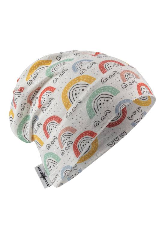 Sterntaler Beanie bedruckt mit bunten Regenbögen in ecru Kauf eins, bekomm eins gratis