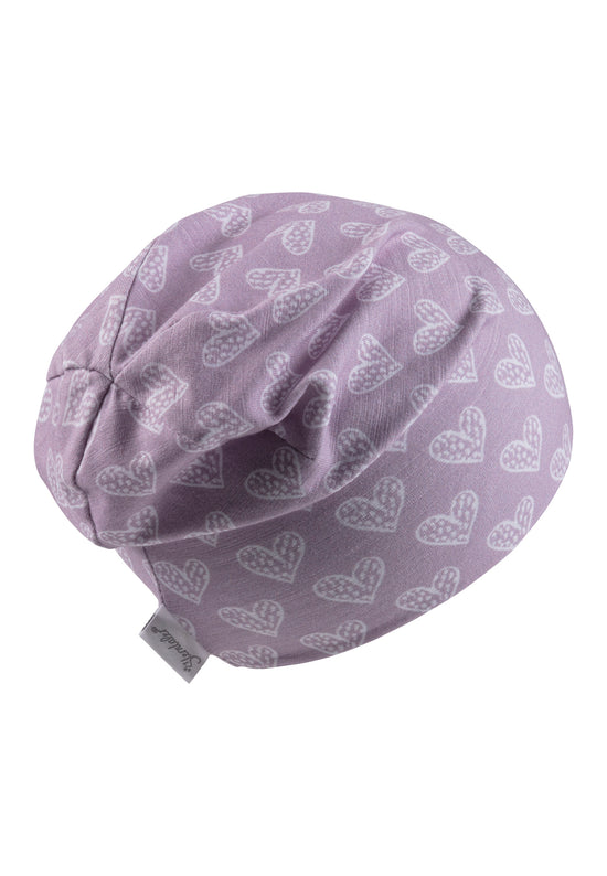 Sterntaler Beanie bedruckt mit Herzen in flieder Sonderangebote